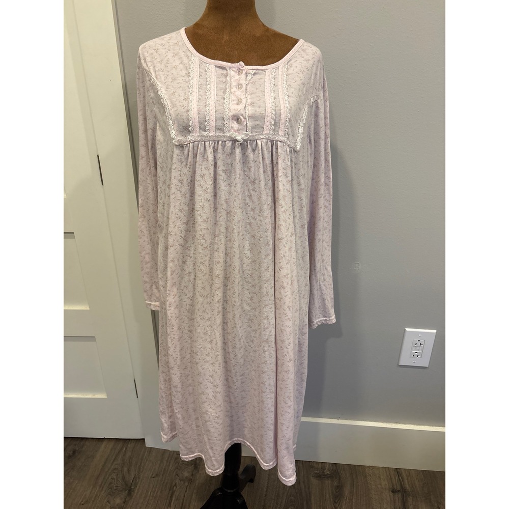 Amanda Paige Sleepwear Pink Floral Lace Long Sleeve Nightgown Vintage Large